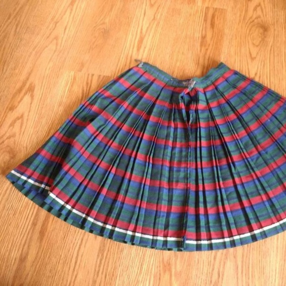 Vintage Pleated Skirt 50s 60s XS 25" Waist Red Green Blue Rockabilly Handmade - Picture 6 of 15